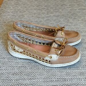 Women’s Sperry Angelfish Leather Boat Shoes with Metallic Gold Cane Accenting